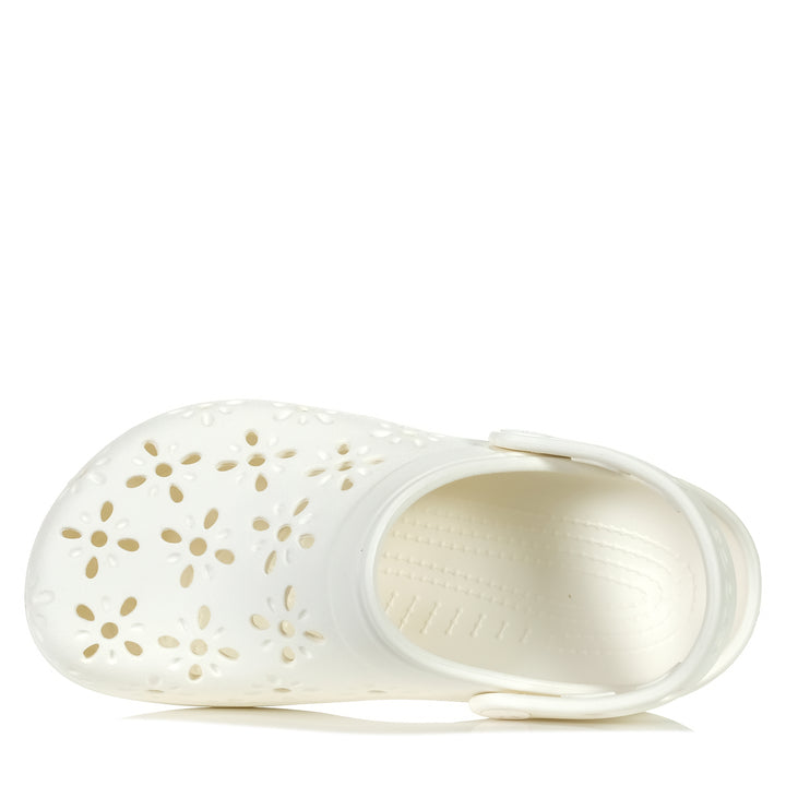 Crocs Classic Floral Cut Out Clog Chalk Womens Sandals