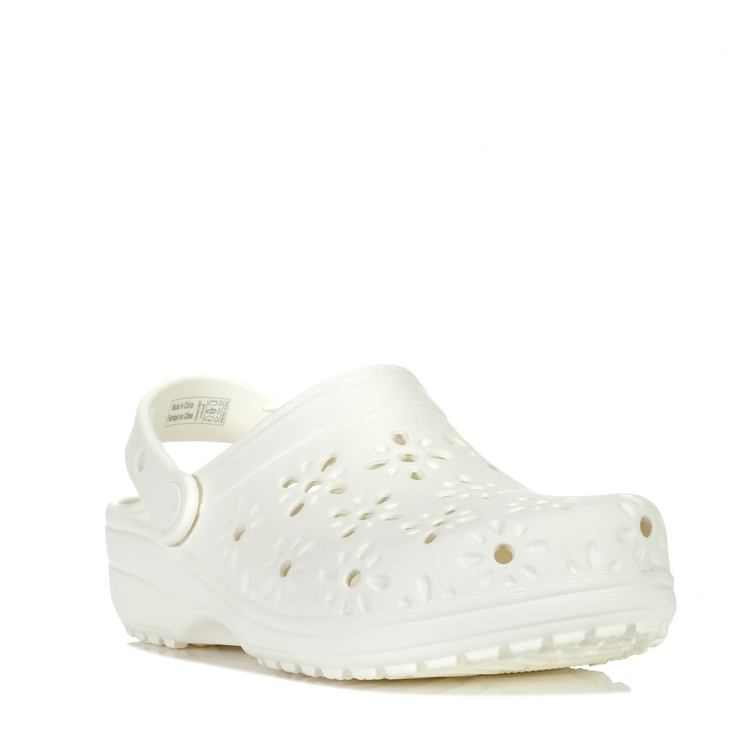 Crocs Classic Floral Cut Out Clog Chalk Womens Sandals