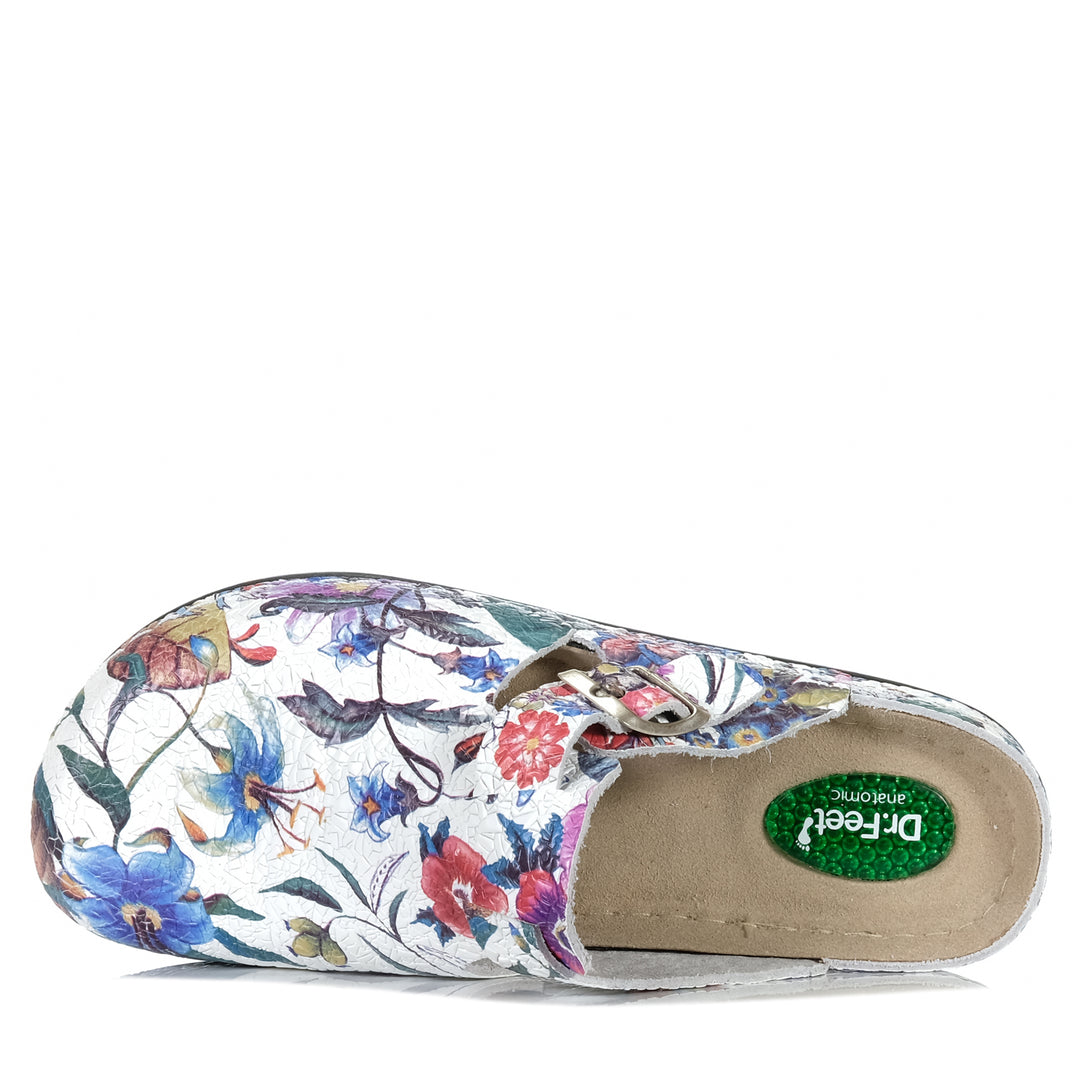 Dr Feet Halley White Floral, Womens