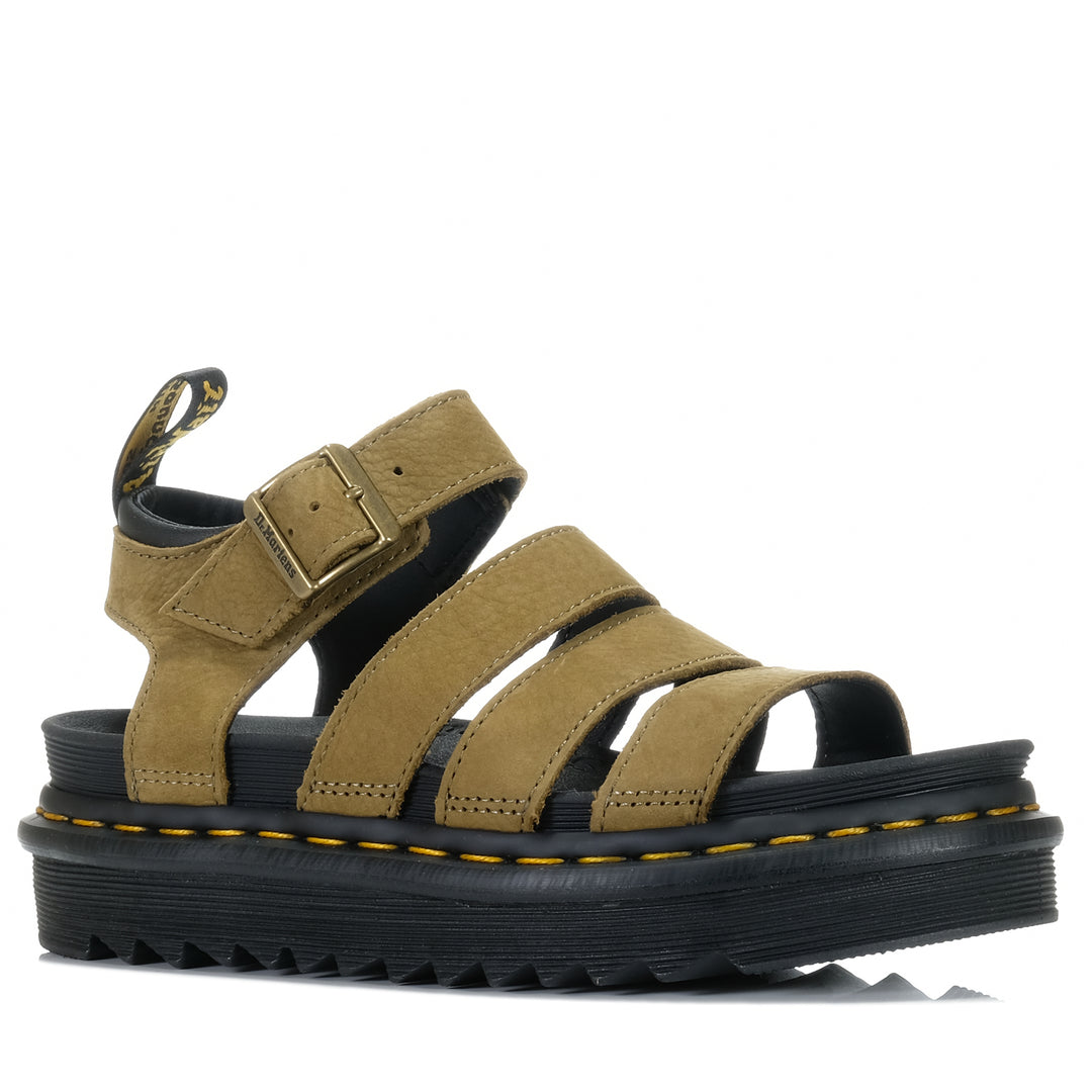 Dr Martens Blaire 3 Strap Muted Olive Tumbled Nubuck Womens Sandals