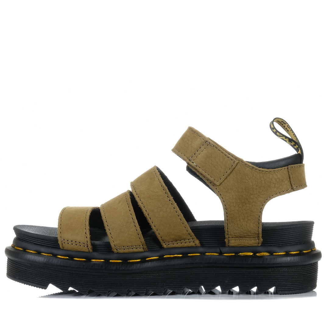 Dr Martens Blaire 3 Strap Muted Olive Tumbled Nubuck Womens Sandals