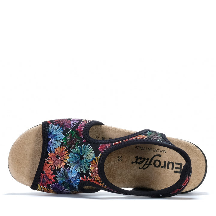 Euroflex Tuscany Black Floral Womens Sandals