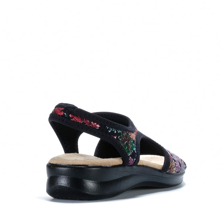 Euroflex Tuscany Black Floral Womens Sandals
