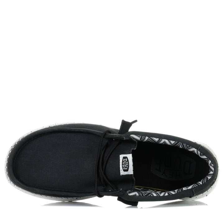 Hey Dude Mens Wally Stretch Canvas Black/White Mens Shoes