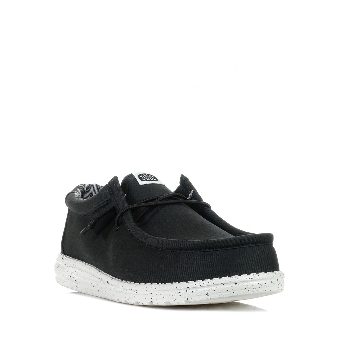 Hey Dude Mens Wally Stretch Canvas Black/White Mens Shoes