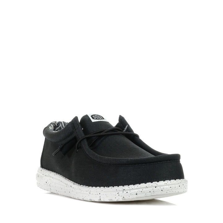 Hey Dude Mens Wally Stretch Canvas Black/White Mens Shoes