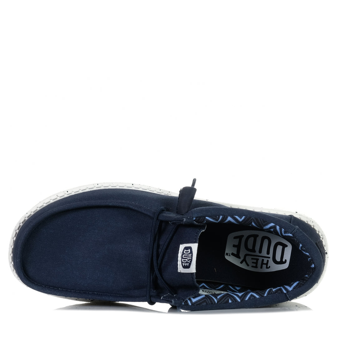 Hey Dude Mens Wally Stretch Canvas Navy Mens Sneakers