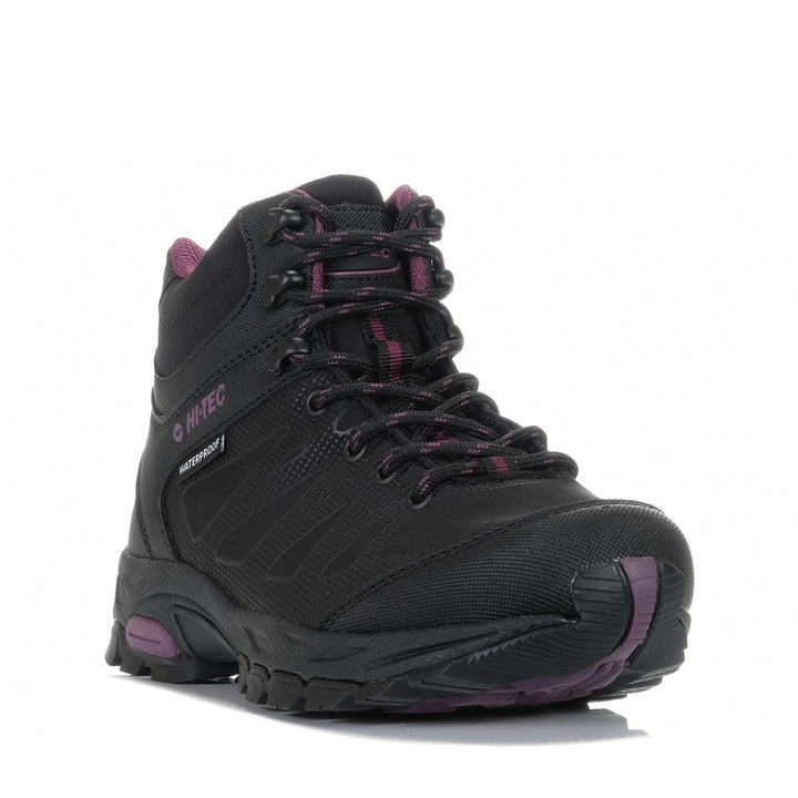Hi-Tec Raven Mid Womens Waterproof Black/Grape Wine Womens Sports