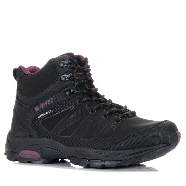 Hi-Tec Raven Mid Womens Waterproof Black/Grape Wine, black, hi-tec, hiking, sports, walking, waterproof, womens