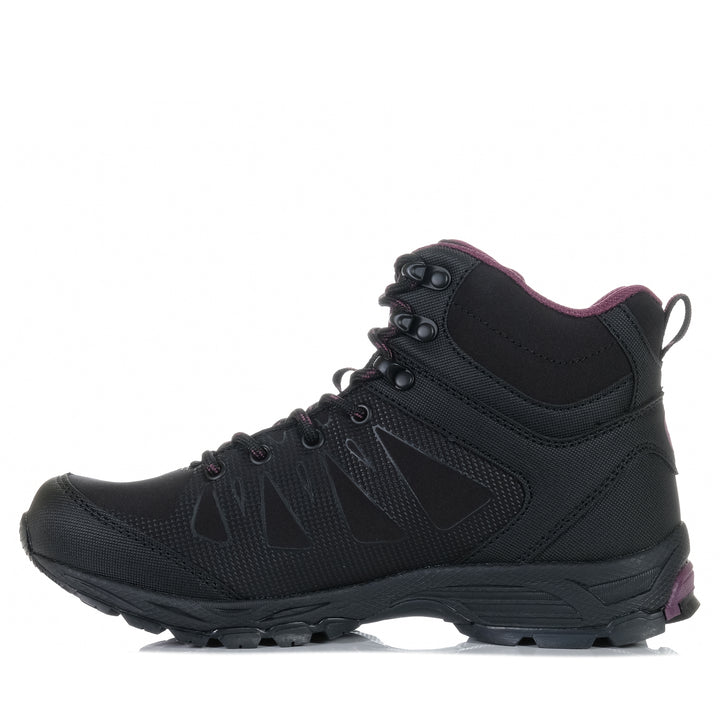 Hi-Tec Raven Mid Womens Waterproof Black/Grape Wine, black, hi-tec, hiking, sports, walking, waterproof, womens