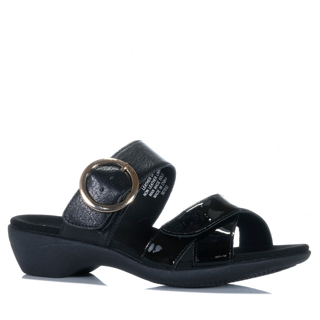 Hush Puppies Astounding Black Patent Womens Sandals