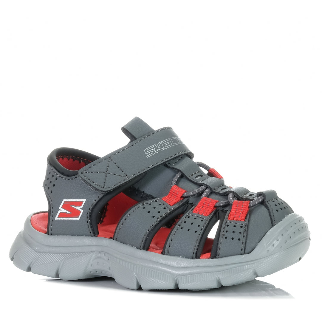 Skechers Relix - Valdex 406521N Charcoal/Red Toddler Sandals