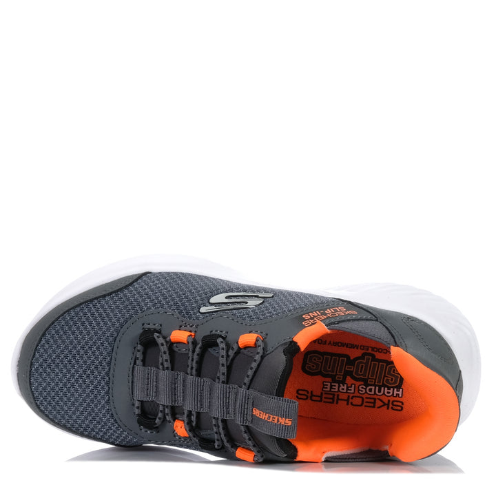 Skechers Slip-Ins: Bounder - Brisk-Burst 403822L Charcoal/Orange Youth Shoes