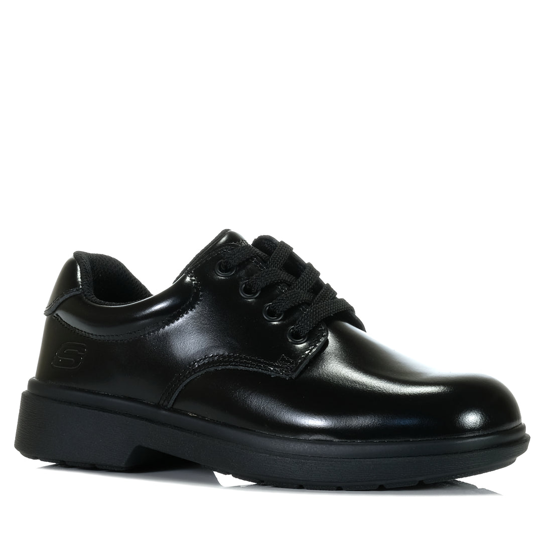 Skechers Smooth Tracks Lace Up 419040L Black School Shoes
