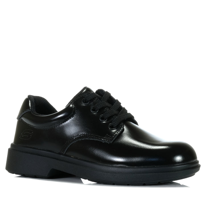 Skechers Smooth Tracks Lace Up 419040L Black School Shoes
