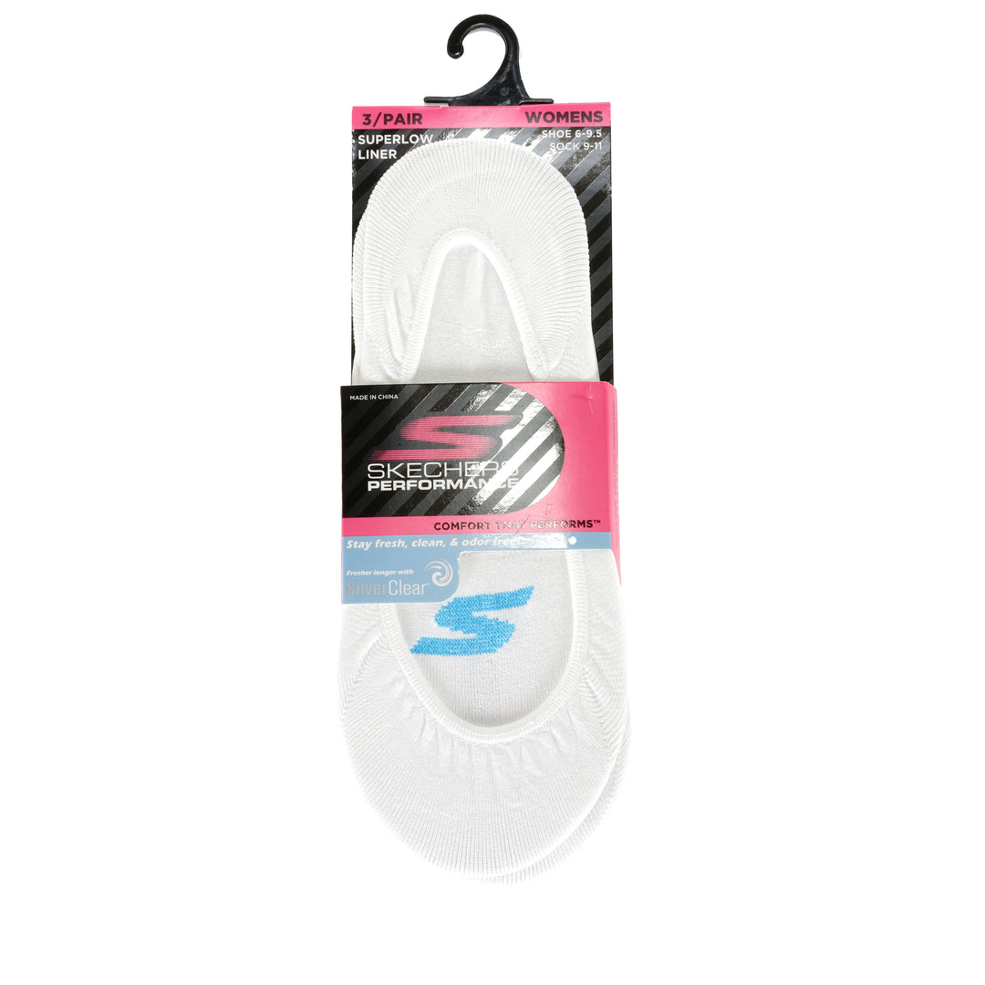 Skechers Superlow Liner No Show 3 Pack White, 5 - 9.5 us, accessories, skechers, socks, white, womens