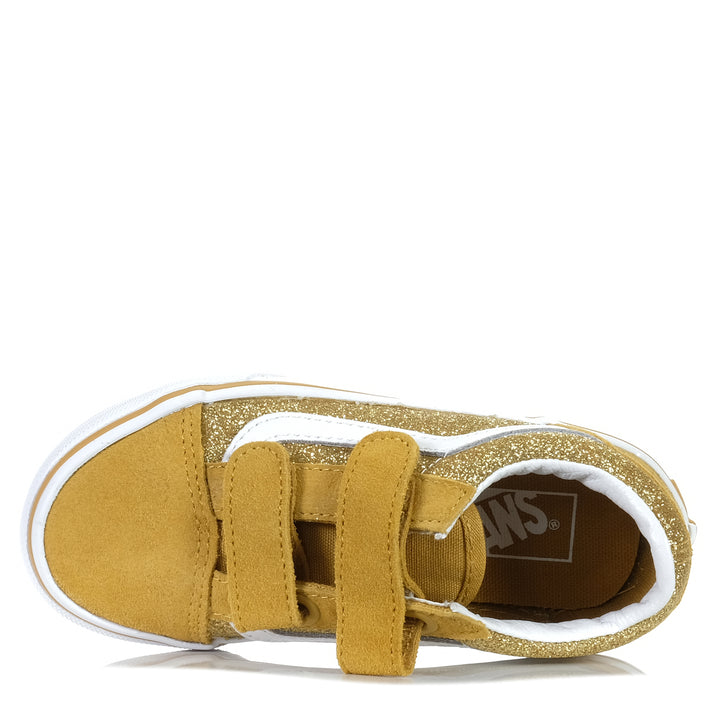 Vans Old Skool V Gold Glitter Youth Shoes