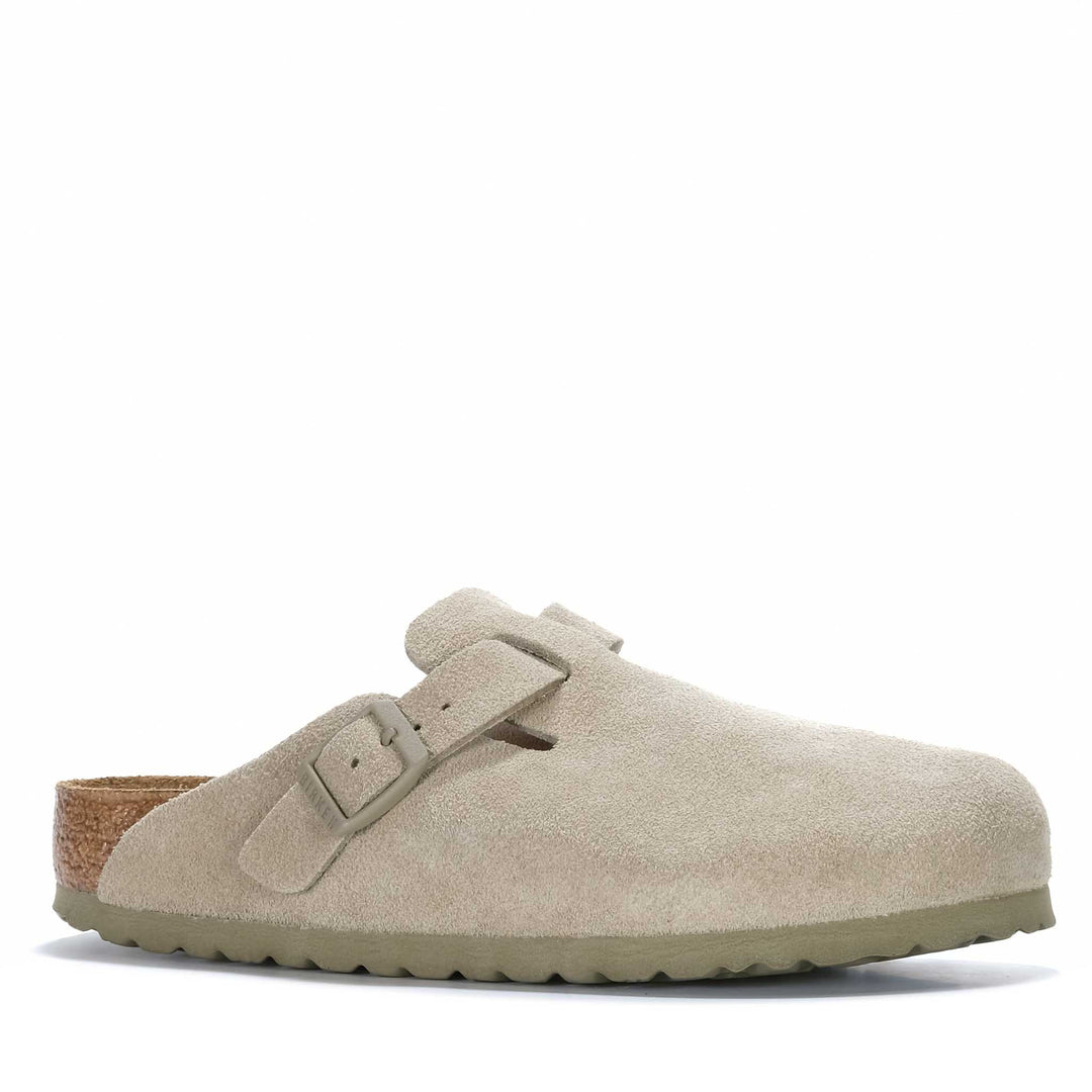 Birkenstock Boston Suede (Regular) Faded Khaki Womens Shoes