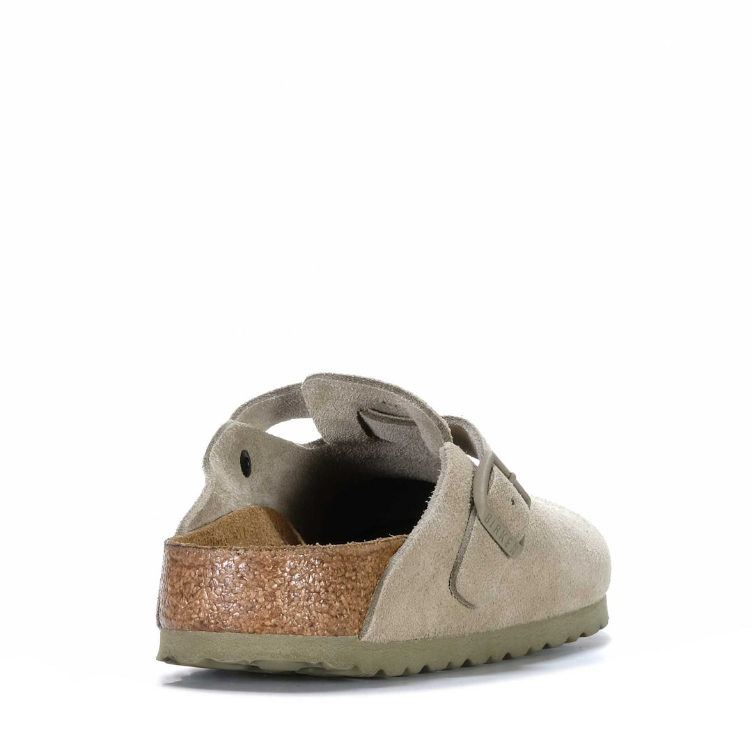 Birkenstock Boston Suede (Regular) Faded Khaki Womens Shoes