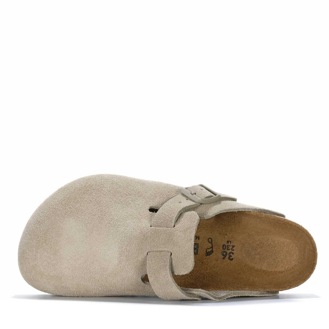 Birkenstock Boston Suede (Regular) Faded Khaki Womens Shoes
