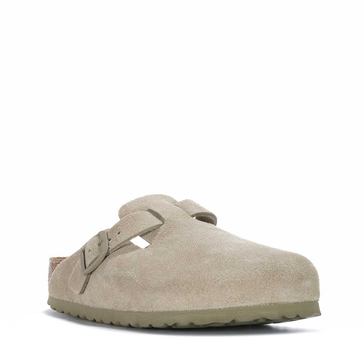 Birkenstock Boston Suede (Regular) Faded Khaki Womens Shoes