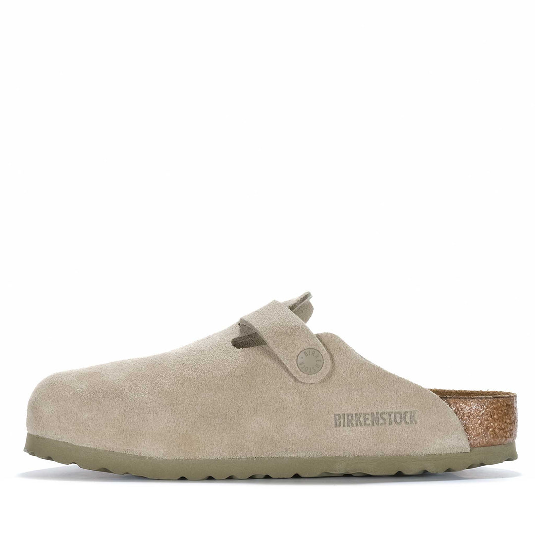 Birkenstock Boston Suede (Regular) Faded Khaki Womens Shoes