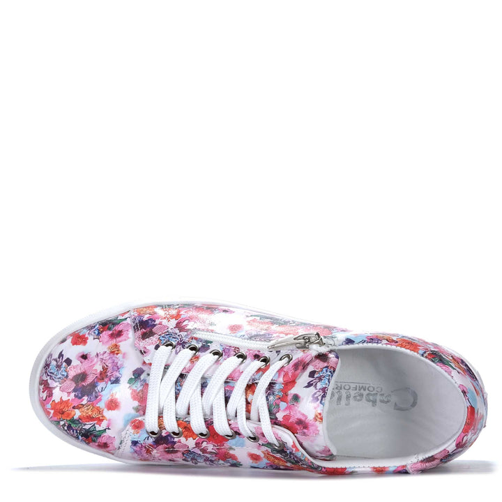 Cabello Upbeat White Floral Womens Sneakers