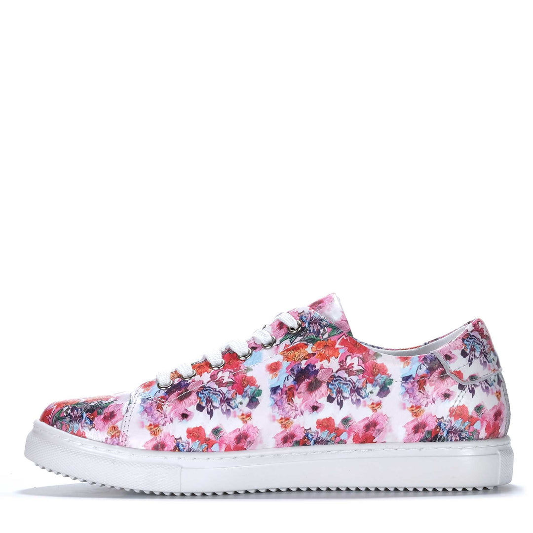 Cabello Upbeat White Floral Womens Sneakers