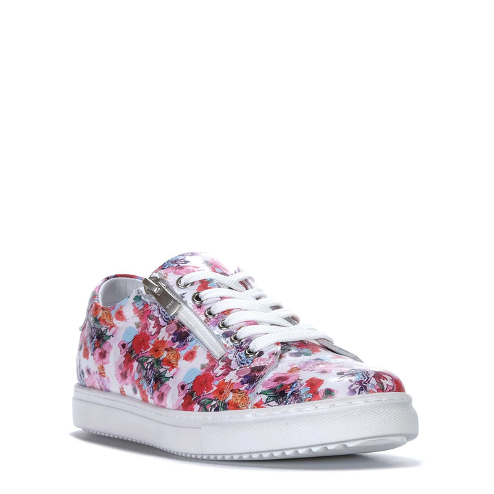 Cabello Upbeat White Floral Womens Sneakers