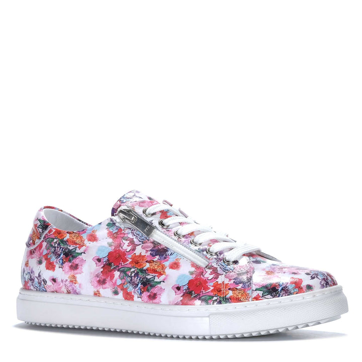 Cabello Upbeat White Floral Womens Sneakers