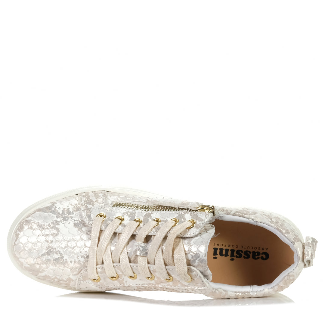 Cassini Moscow Gold/Cream Snake, 37 EU, 38 EU, 39 EU, 40 EU, 41 EU, 42 EU, cassini, flat, flats, low-tops, metallic, multi, shoes, sneakers, womens