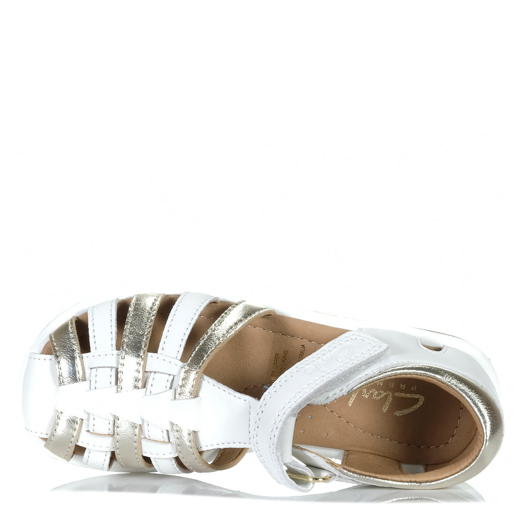 Clarks Phoebe White/Gold Youth Sandals