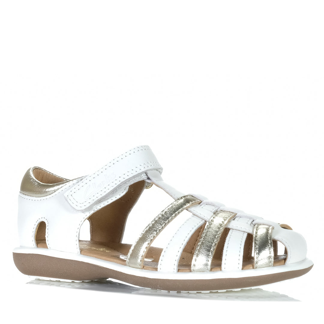 Clarks Phoebe White/Gold Youth Sandals