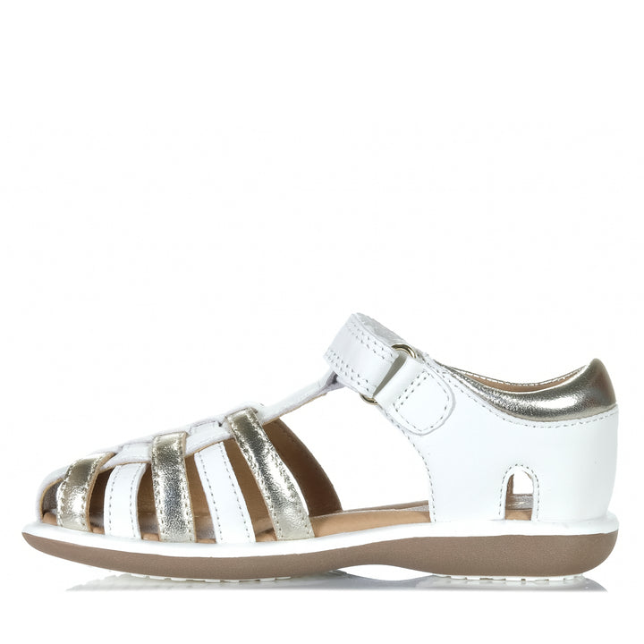 Clarks Phoebe White/Gold Youth Sandals