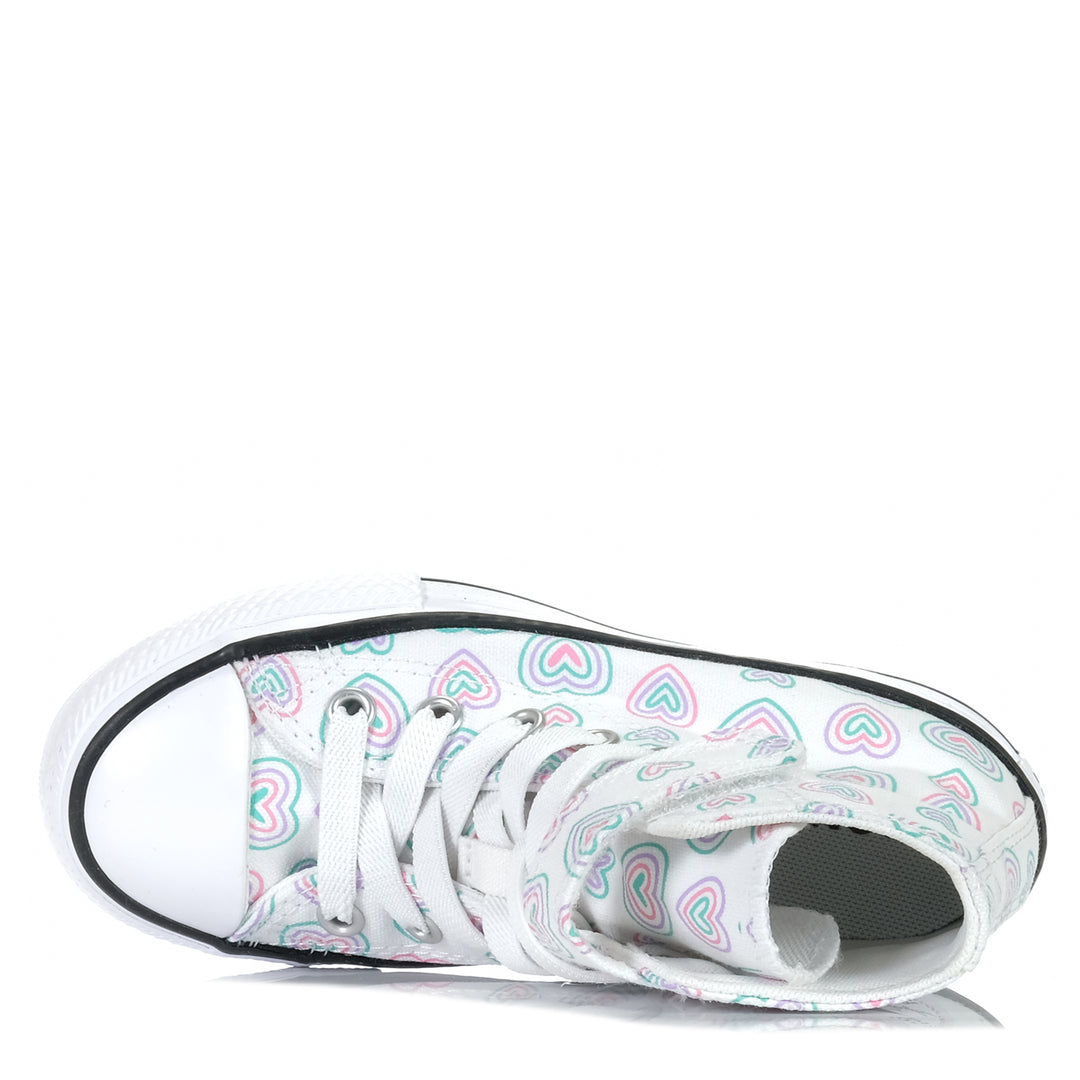 Converse Chuck Taylor Hearts Easy On Hi White/Oops Pink, 1 US, 11 US, 12 US, 13 US, 2 US, 3 US, boots, converse, kids, multi, white, youth