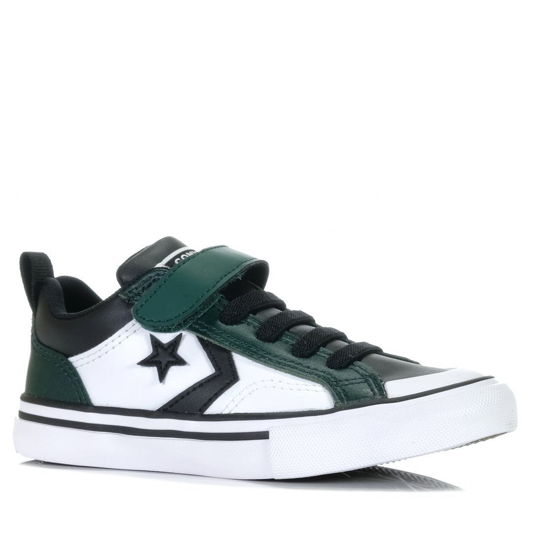 Converse Pro Blaze Easy-On Youth Low Top Green Envy, 1 US, 11 US, 12 US, 13 US, 2 US, 3 US, Converse, green, kids, shoes, white, youth