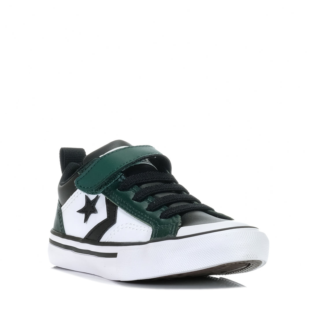 Converse Pro Blaze Easy-On Youth Low Top Green Envy, 1 US, 11 US, 12 US, 13 US, 2 US, 3 US, Converse, green, kids, shoes, white, youth