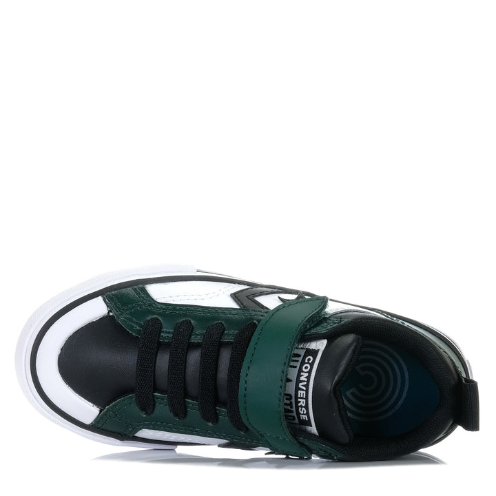 Converse Pro Blaze Easy-On Youth Low Top Green Envy, 1 US, 11 US, 12 US, 13 US, 2 US, 3 US, Converse, green, kids, shoes, white, youth