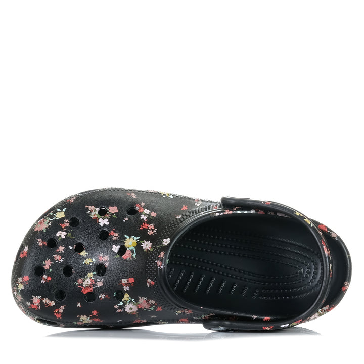 Crocs Classic Ditsy Floral Clog Black, 10 US, 11 US, 5 US, 6 US, 7 US, 8 US, 9 US, black, Crocs, flats, floral, sandals, wide, womens