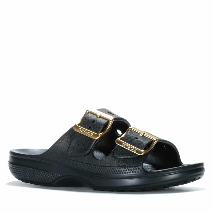 Crocs Metallic Buckle Saturday Sandal Black Womens Sandals