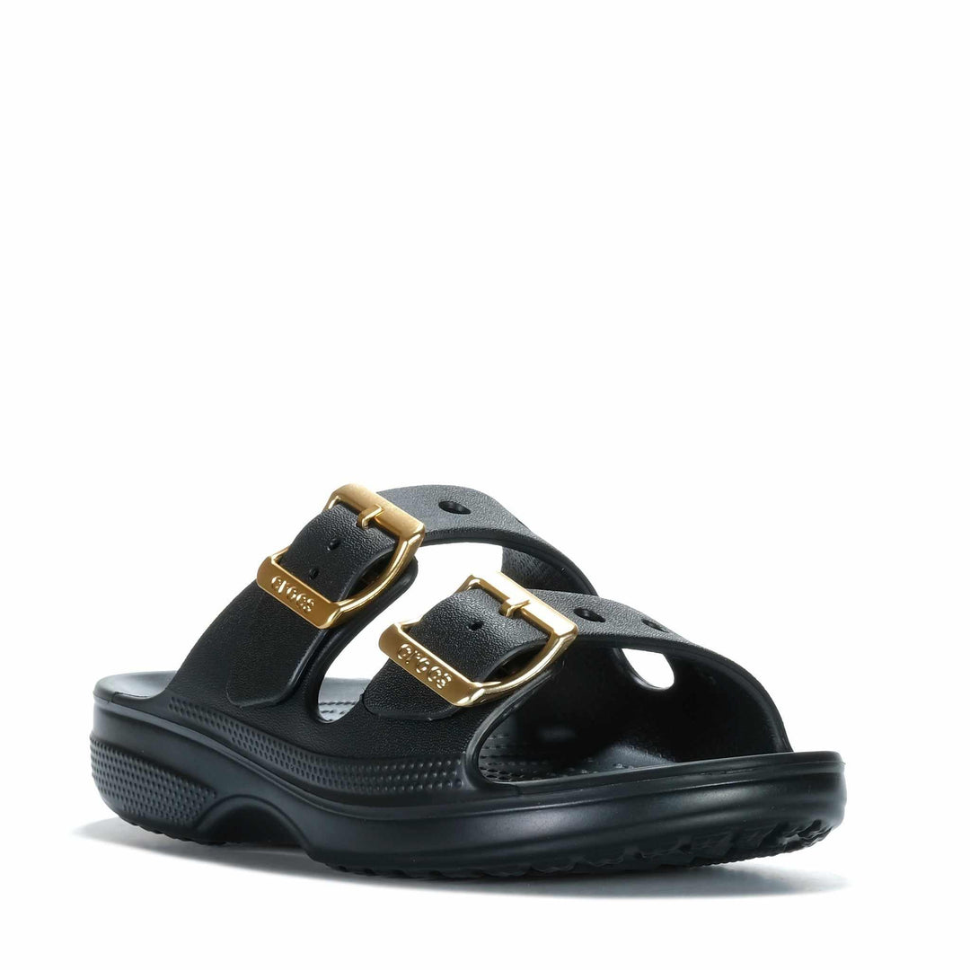 Crocs Metallic Buckle Saturday Sandal Black Womens Sandals
