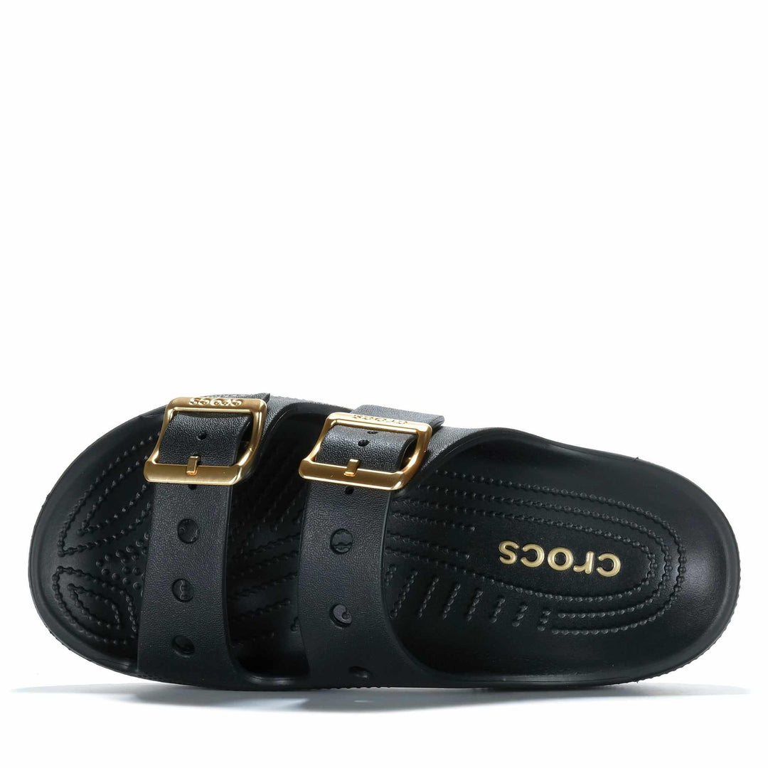 Crocs Metallic Buckle Saturday Sandal Black Womens Sandals