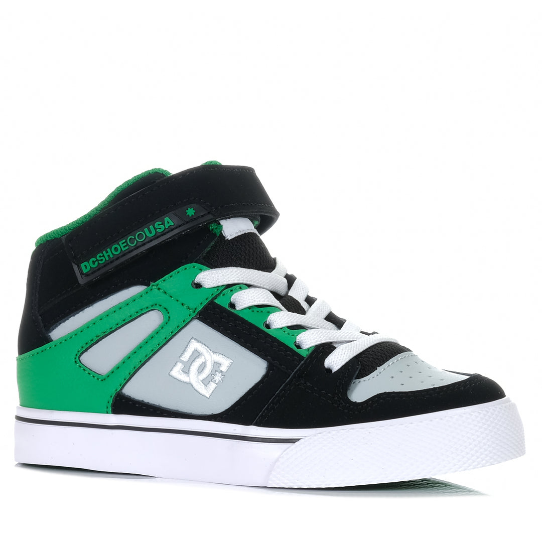 DC Pure High-Top EV Black/Kelly Green, 1 US, 11 us, 12 us, 13 us, 2 US, 3 US, 4 US, boots, dc, dcs, kids, multi, youth
