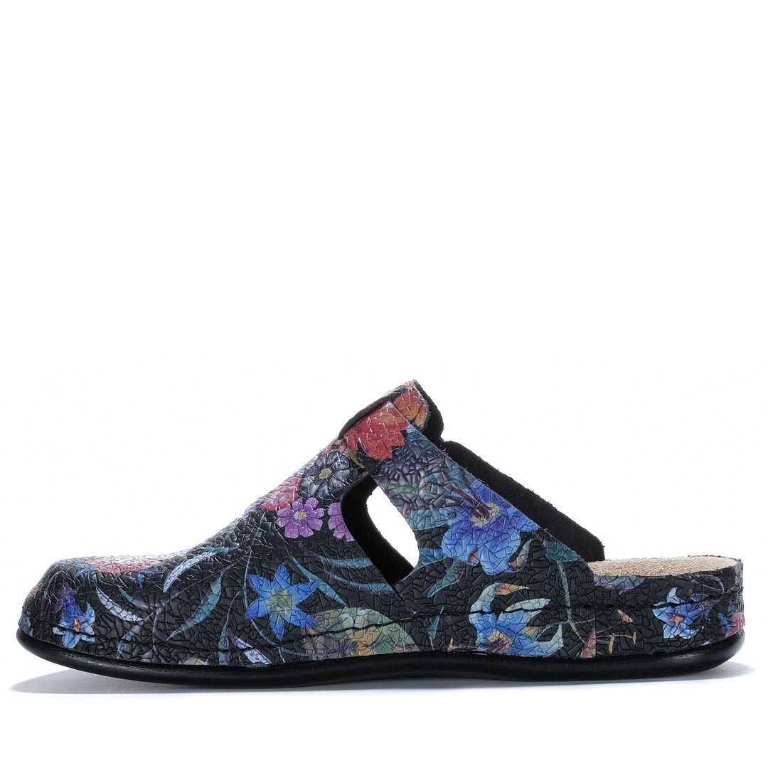 Dr Feet Halley Black Floral Womens Shoes