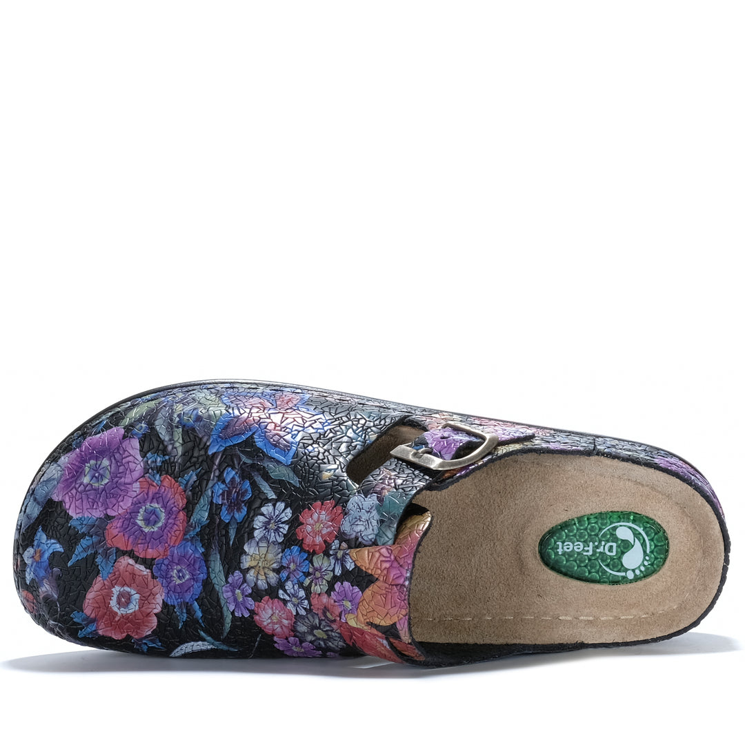 Dr Feet Halley Black Floral Womens Shoes
