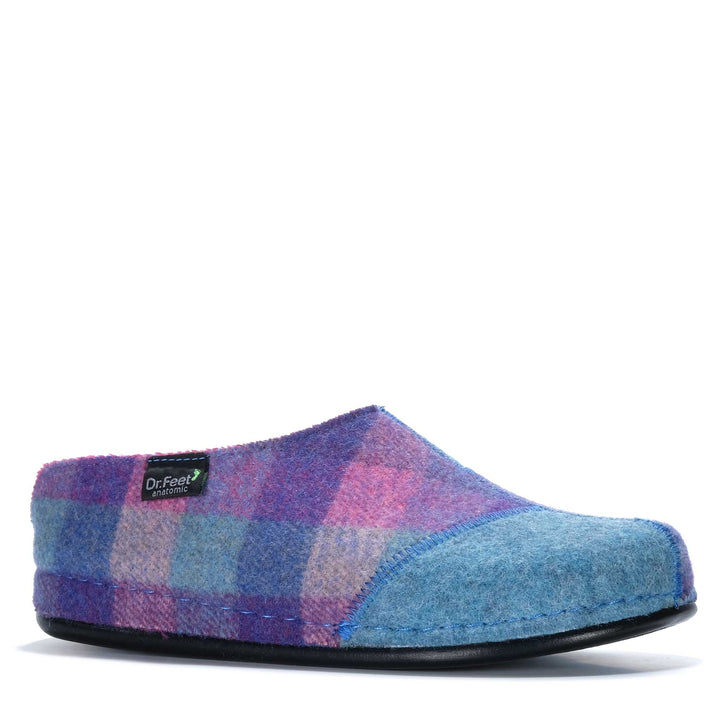 Dr Feet Hilda Purple Tartan Womens Slippers
