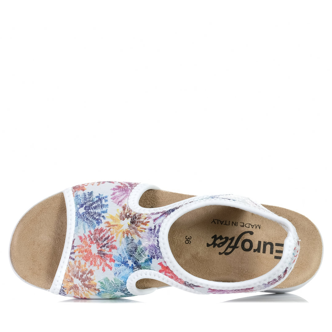 Euroflex Tuscany White Floral, Womens, euroflex, flats, multi, sandals, white, wide, womens