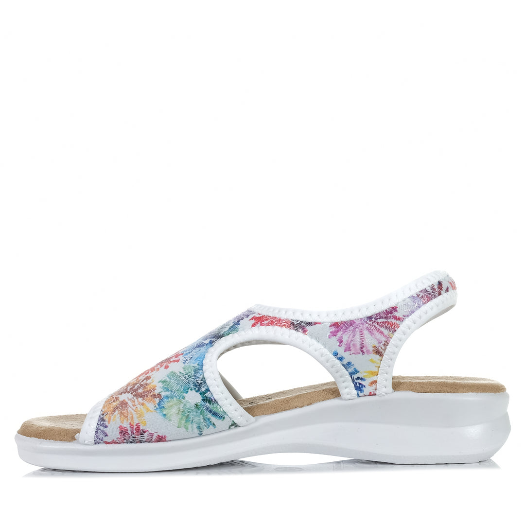 Euroflex Tuscany White Floral, Womens, euroflex, flats, multi, sandals, white, wide, womens