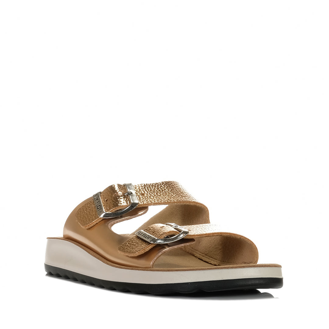 Fly Flot 77G64 ZC Dark Gold, Womens, flats, fly flot, metallic, sandals, wide, womens