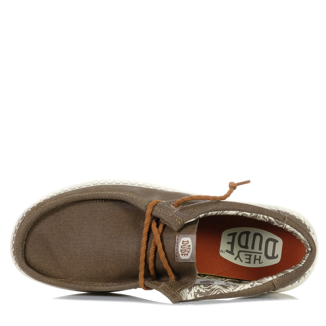 Hey Dude Mens Wally Waxed Canvas Walnut, Mens, brown, casual, hey dude, low-tops, mens, shoes, sneakers, wide